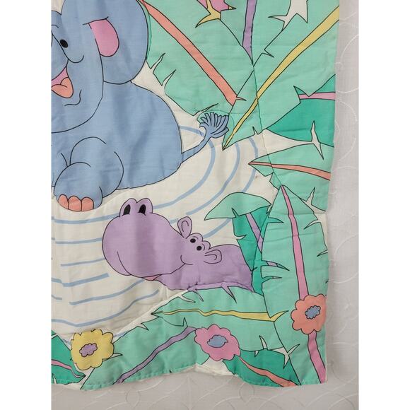 Vintage Dundee Baby Crib Blanket Comforter Pastel Zoo Animals Quilted USA Made - Picture 11 of 14